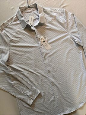 NWT Hawker Rye Performance Dress Shirt XL Blue Stripe Stretch